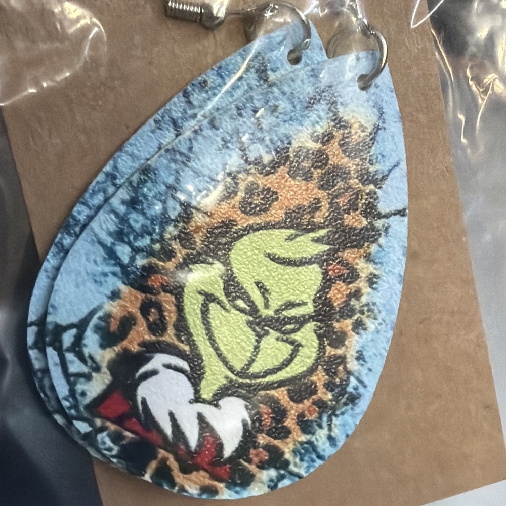 Grinch Cheetah & Marble Print Faux Leather Teardrop Earrings
